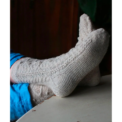 Hand-knitted Fantasy Aran sweater, worn