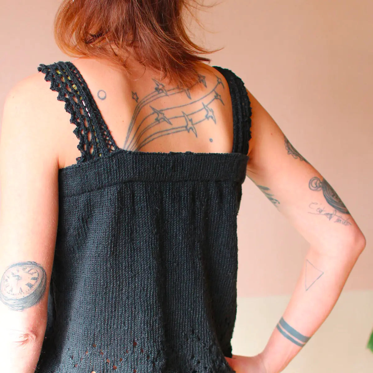 Hand-knitted Mauves sweater with openwork patterns