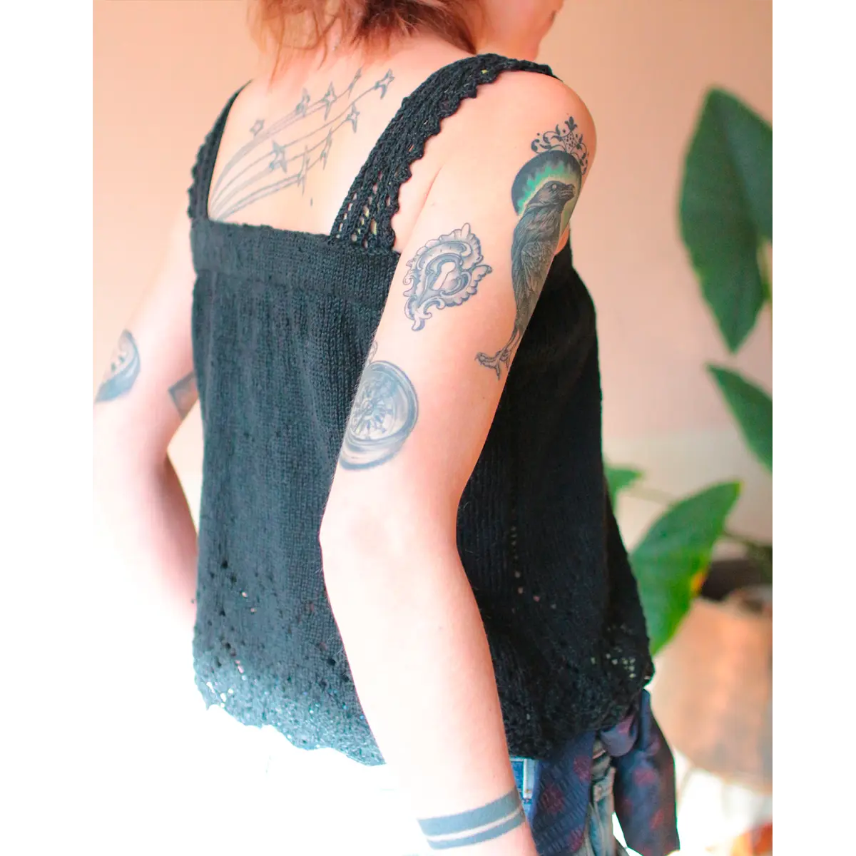 Hand-knitted Mauves sweater, worn by a model