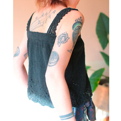 Hand-knitted Mauves sweater, worn by a model