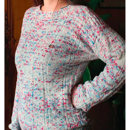 Booklet Kit No.19: "Groomed Snow" unisex guernsey-style fisherman Sweater, PDF pattern + yarn + embroidered aatch