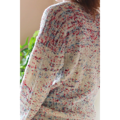 Booklet Kit No.19: "Groomed Snow" unisex guernsey-style fisherman Sweater, PDF pattern + yarn + embroidered aatch