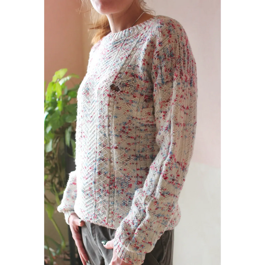 Booklet Kit No.19: "Groomed Snow" unisex guernsey-style fisherman Sweater, PDF pattern + yarn + embroidered aatch