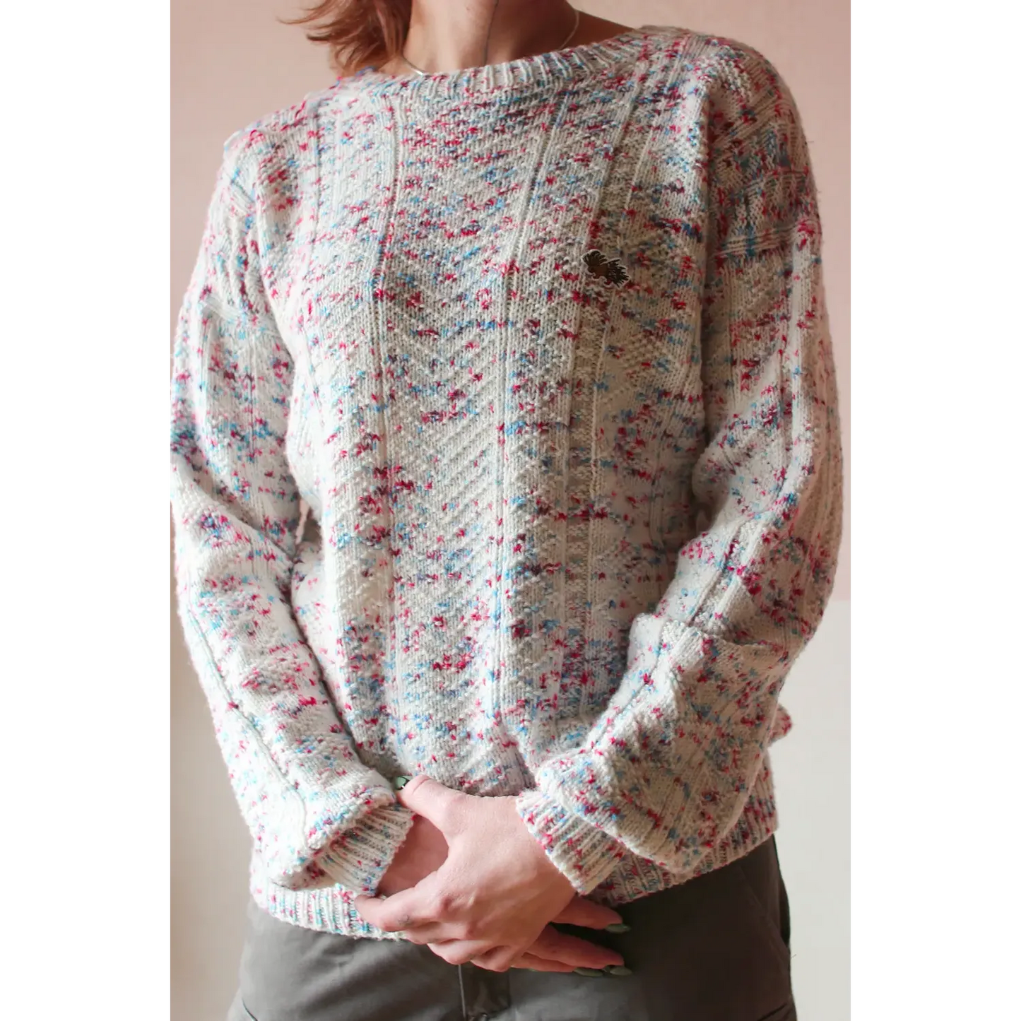 Booklet Kit No.19: "Groomed Snow" unisex guernsey-style fisherman Sweater, PDF pattern + yarn + embroidered aatch