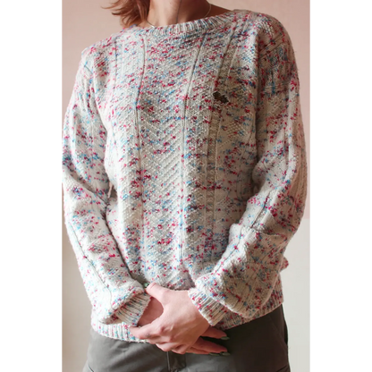 Booklet Kit No.19: "Groomed Snow" unisex guernsey-style fisherman Sweater, PDF pattern + yarn + embroidered aatch