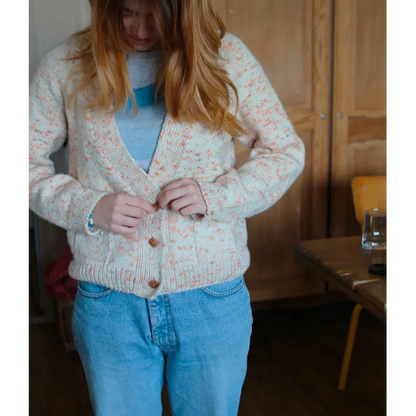 Hand-knitted Chill Morning sweater, side view