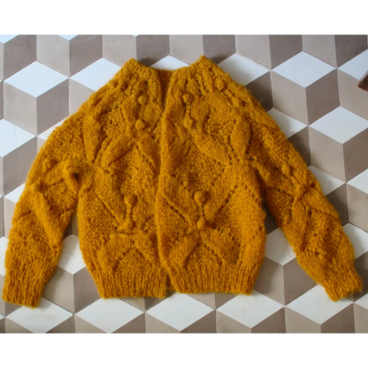 Hand-knitted cardigan with diamond motif