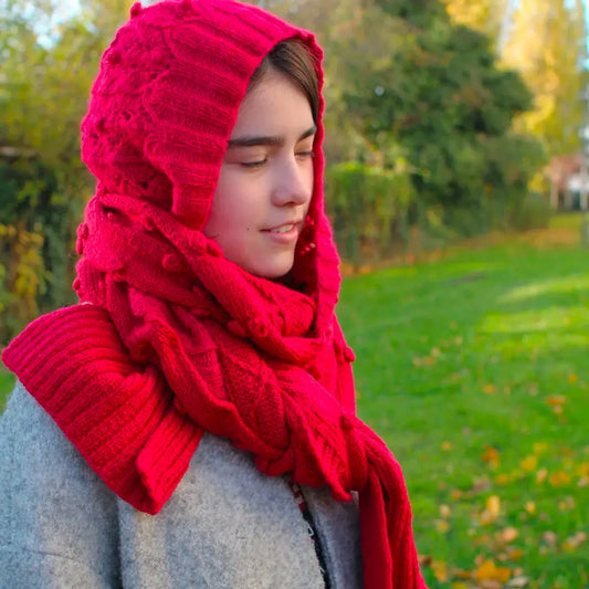 Akazukin hooded scarf, hand-knitted creation