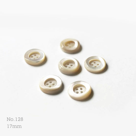 No.128 | ヴィンテージマザーオブパール（白蝶貝）ボタン 17mm | 6個セット