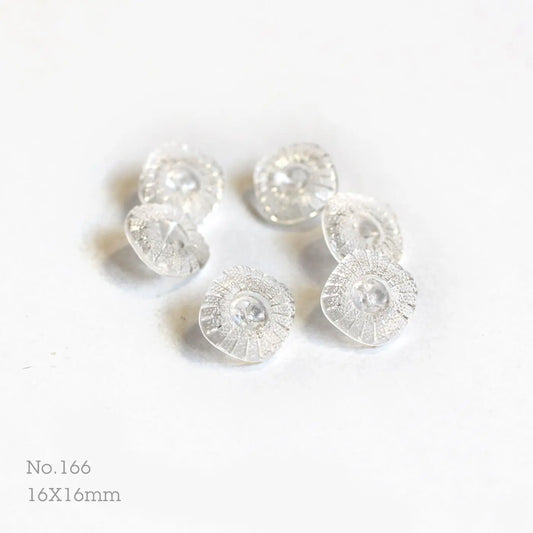 No.166_ ヴィンテージ透明ガラス同型ボタン 16x16mm | 6個セット