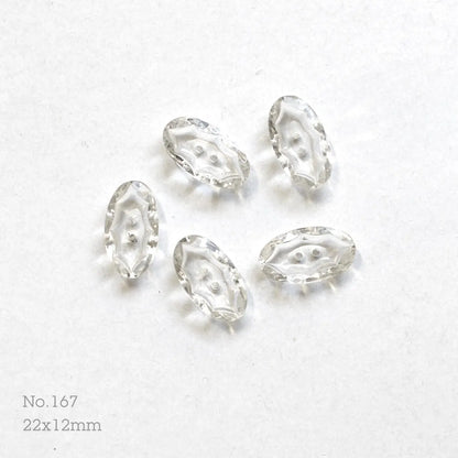 No.167_ ヴィンテージ透明ガラス同型ボタン 22x11mm | 5個セット