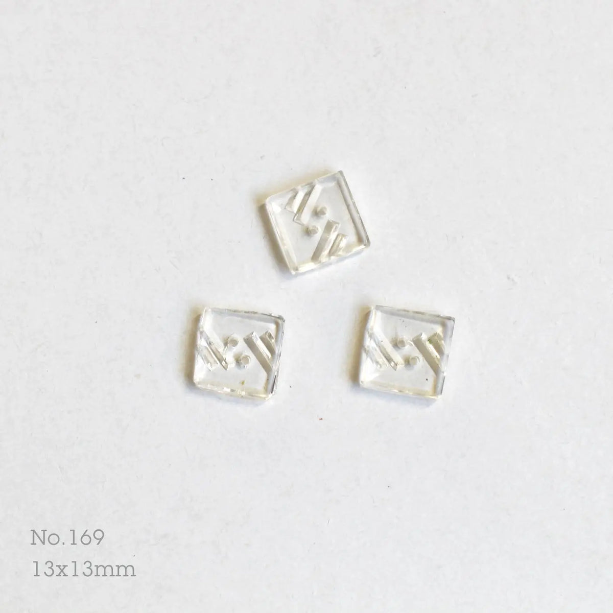 No.169 | Boutons vintages identique en verre transparent 13x13 mm | Lot de 3