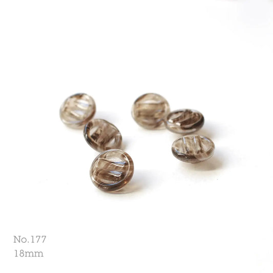 No.177 | ヴィンテージブラウン＆透明ガラス同型ボタン 18mm | 6個セット