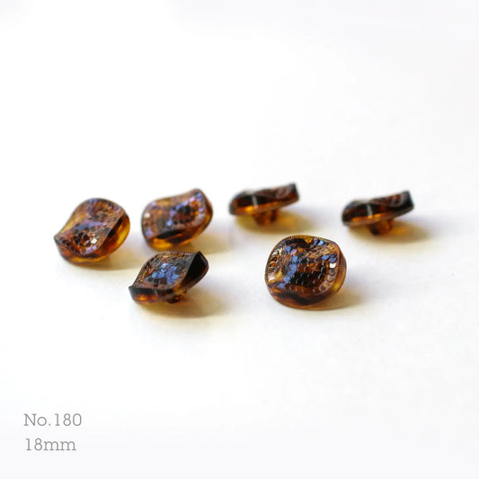 No.180 | ヴィンテージブラウン＆透明ガラス同型ボタン 18mm | 6個セット
