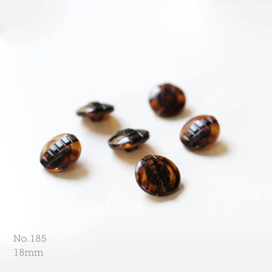 No.185 | ヴィンテージブラウン＆透明ガラス同型ボタン 18mm | 6個セット