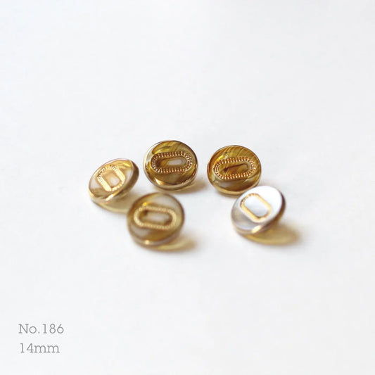 No.186 | ヴィンテージ透明＆ゴールドガラス同型ボタン 14mm | 5個セット